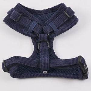 Arnés de perro personalizado de fácil liberación a la moda, chaleco de malla para mascotas, fabricantes, arnés y correa de lujo para perro de pana azul sólido <span class=keywords><strong>XXS</strong></span> - Product Image 3