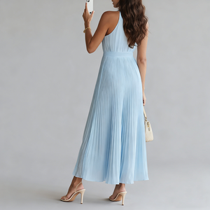 YFY özel 2026 kadınlar Backless Midi kolsuz boyun asılı elbise pilili sahil plaj avrupa amerikan zarif giymek - Product Image 3