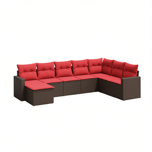 Set Divano da Esterno Moderno in Polyrattan Marrone con Cuscini, 8 Posti, Arredamento da Giardino - Product Image 1