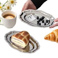 Plato Retro de Acero Inoxidable 304 - Plato Ovalado de Alta Gama para Servir Frutas, Bocadillos, Postres y Pasteles para el Té de la Tarde