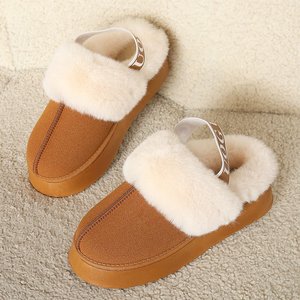 Chaussons à plateforme de 4,5 cm <span class=keywords><strong>pour</strong></span> femmes, avec bride arrière élastique, fourrés, chauds <span class=keywords><strong>pour</strong></span> l'hiver, en daim, <span class=keywords><strong>pour</strong></span> intérieur et extérieur, personnalisables - Product Image 1