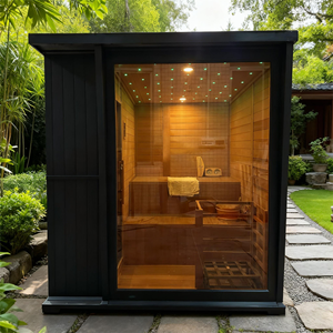 Cabina de Sauna Cuadrada Negra con Estufa de 6kW, Interior de Cedro Rojo, Exterior de Madera de Hemlock (4-6 Personas) - Product Image 1