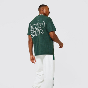 T-shirt graphique délavé à l'acide pour homme, édition limitée, imprimé au dos, coton épais, streetwear, personnalisable, OEM, vente en gros - Product Image 1