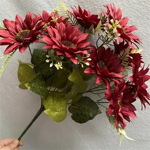 High Quality China Manufacture Cheap Wholesale Artificial Flowers Decor Bonier 10-head Sunflower