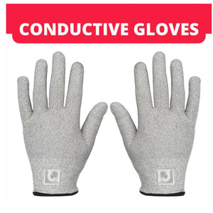 Coppia di guanti da massaggio conduttivi in argento con adattatore fili conduttori per macchina decine/Ems - Product Image 2
