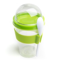 Gobelet en plastique isotherme personnalisé avec logo pour enfants, pour petit-déjeuner, salade, yaourt, 12 oz, avec cuillère et couvercle