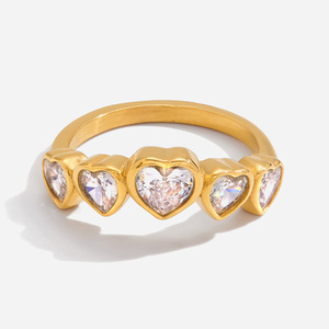 Heart Shaped <b>Crystal</b> <b>Ring</b> Gold Plated Bezel Setting Unisex Everyday Wear Jewelry - Product Image 1