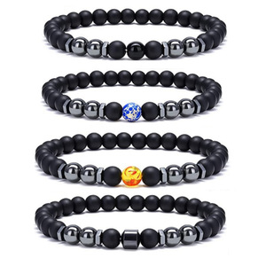 <span class=keywords><strong>Bracelet</strong></span> en perles de pierre noire givrée au prix d'usine pour cadeaux, bracelets magnétiques en pierre colorée pour couples, vente en gros - Product Image 1