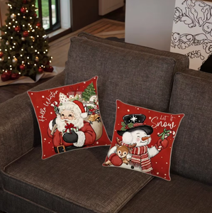 Housse de coussin carrée en faux lin avec imprimé Père Noël de dessin animé, vente en gros d'usine - pour coussins et décorations - Product Image 6
