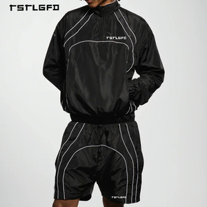 Custom Manufacturers Nylon <b>Men's</b> <b>Summer</b> Windbreaker <b>Jacket</b> and Waterproof Short Set Lightweight Streetwear Plaid Boxy Tracksuit - Product Image 1