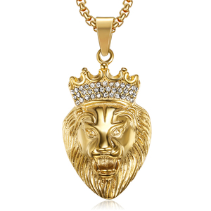 Collier pendentif <span class=keywords><strong>lion</strong></span> en or 18 carats pour homme, style punk, en acier inoxydable, bijoux hip-hop, pendentif tête de <span class=keywords><strong>lion</strong></span> de 25 mm, collier animalier - Product Image 5