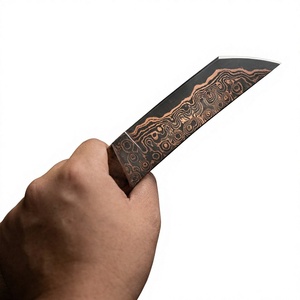 Couteau à lame fixe en acier damas cuivré, manche en bois, personnalisable, pour la chasse, le camping et la survie - Product Image 1
