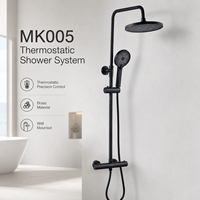 Ensemble de douche thermostatique mural noir mat avec corps en laiton massif et pommeau de douche pluie à température constante