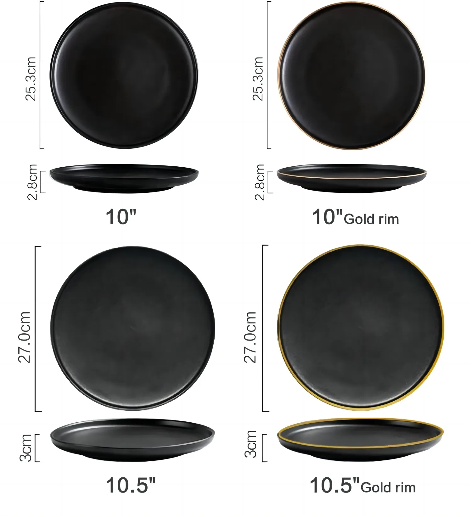 PT Wholesale Black Porcelain Gold Rim Ceramic Plate matte Crockery Dinner Plate sets Vaisselle Dish Restaurant Dinnerware Plates