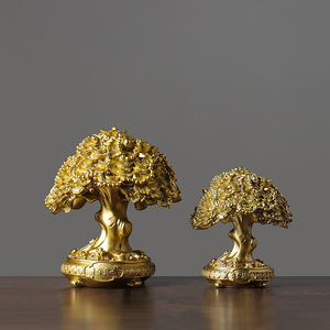 รูปปั้นต้นไม้ลิงทำจากเรซินสีทองสำหรับบ้านห้องนั่งเล่นของตกแต่งสำนักงานรูปปั้นต้นไม้นำโชคฮวงจุ้ยของขวัญปีใหม่ - Product Image 2
