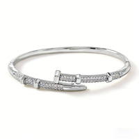 Bracelet ouvert minimaliste tendance en acier inoxydable 316L plaqué or 18 carats avec zircon, réglable, pour femmes