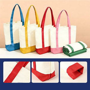 Bolsa de Mano de Lona de Algodón Personalizada, Ecológica, con Diseño de Colores Combinados - Product Image 2