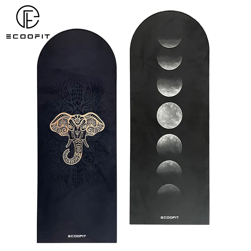 Esteras de yoga curvadas arqueadas ovaladas con forma de botella de fase lunar personalizada de goma natural ecológica de gamuza ecológica con bolsa de gamuza