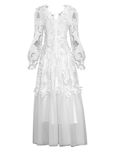 Abito lungo da donna formale da sera <span class=keywords><strong>2022</strong></span> <span class=keywords><strong>primavera</strong></span> <span class=keywords><strong>estate</strong></span> donna Sexy Tulle Mesh Patchwork abito lungo ricamato in pizzo XXL - Product Image 2