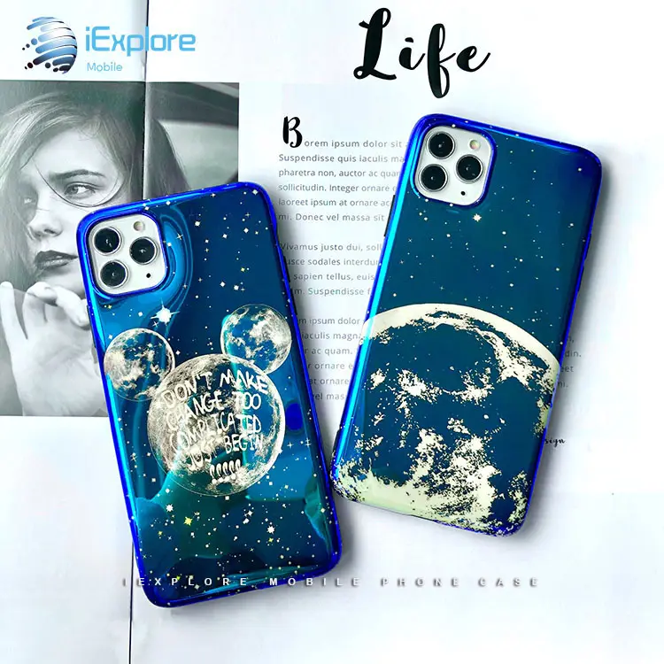 iExplore manufacturer fashion blue light IMD the micky earth world mobile phone case for iPhone 11 pro max Samsung Note 10 plus