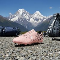 Chaussures de football et de rugby pour hommes, légères, pour terrain ferme, dessus en PU rose