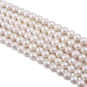 Long collier de perles de culture baroques blanches d'eau douce des mers du Sud naturelles 8-9mm 45