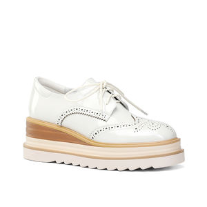 WETKISS 2023 Factory OEM Classic Hollow Out Lace up Oxfords White Leather Oxfords Shoes Casual Wedges Platform Shoes for <strong>Women</strong> - Product Image 1
