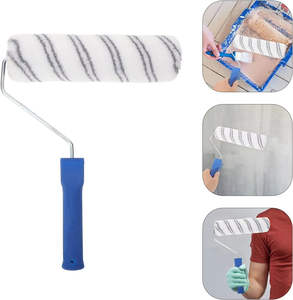 Pinceau mural industriel de 9 pouces, poignée en plastique OEM, poils synthétiques, rayures blanches et bleues - Product Image 3