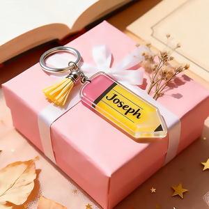 Llaveros de plástico personalizados llavero de dibujos animados anime encanto logotipo personalizado regalo del Día del maestro acrílico lápiz llavero con borla - Product Image 3
