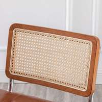 Chaises d'appoint rembourrées en cuir PU marron Maille tissée en rotin de canne avec pieds en métal chromé pour les repas dans les cuisines et les restaurants