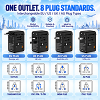 Adaptateur de voyage universel 100W GaN avec chargeur rapide et câble Type C rétractable, multi-prises EU, UK, US, AU pour les voyages internationaux