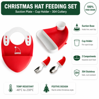 Chapeau De Noel en Silicone Service de Table Plat Suceur Cuillere Fourchette Bavoir Paille Brosse Inox BPA Free Fete