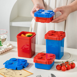 Contenedor de Alimentos Creativo con Bloques de Construcción, Rectangular, con Tapa de Clip, Apilable, Caja para Snacks, Material PP, para Fiestas, Diseño de Color Sólido - Product Image 5