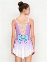 Justaucorps de patinage artistique pour femmes violet clair Spaghetti sangle dégradé Tutu strass robe ornée
