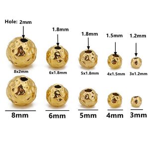 Perles texturées en acier inoxydable, or et argent, martelées, percées, rondes, pour la fabrication de bijoux DIY, vente en gros, couleur 18k, résistantes à la décoloration - Product Image 2
