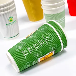 Factory Wholesale 8oz 12oz 16oz hot drink cup corrugated triple ripple wall hot insulated coffee paper cup with lids