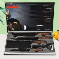 Ensemble de couteaux de cuisine couteau de chef 6 pièces ensemble de blocs de couteaux de cuisine en acier inoxydable ciseaux éplucheur Chef trancheuse coupe-éplucheur étui cadeau