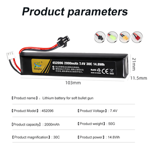 Fabbrica 452096 7.4V 2000mAh drone ai polimeri di litio celle agli ioni di litio a batteria <span class=keywords><strong>eva</strong></span> soft bullet toy gun - Product Image 3