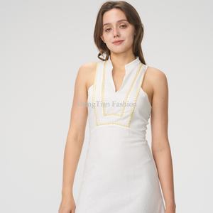 Vestido Largo de Playa Elegante Personalizado para Mujer, Bordado, Cuello en V, Sin Mangas, Estilo Vintage, Vestido de Verano para Mujer - Product Image 3