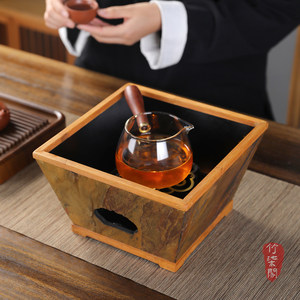 Bamboo Tea Warmer Square Large Lacquered Bucket Shape Rock Tea Brewer Candle Heating Jug For Tea Room - Product Image 3