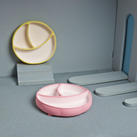 Assiette en silicone pour bébé sans BPA, forme citrouille, bicolore, avec base à ventouse, design compartimenté, compatible micro-ondes et lave-vaisselle