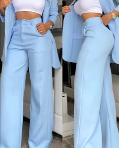 Conjunto de Traje Casual de 2 Piezas para Mujer con Saco de Botones y Pantalones Largos de Pierna Recta y Ancha, Traje de Oficina de Manga Larga de Color Sólido - Product Image 6