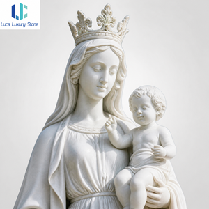 Statua di <span class=keywords><strong>Madonna</strong></span> con Bambino in Marmo Bianco Naturale Luca, Scultura Religiosa Intagliata a Mano per Altare di Chiesa, Santuario, Cappella, Culto - Product Image 2