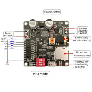 DY-HV20T 12V/24V Power Supply10W/20W Sprach wiedergabe modul Unterstützt <span class=keywords><strong>Micro</strong></span> <span class=keywords><strong>SD</strong></span> <span class=keywords><strong>Card</strong></span> MP3 Music Player für <span class=keywords><strong>Arduino</strong></span> - Product Image 4