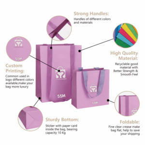 Bolsa de Papel <span class=keywords><strong>Violeta</strong></span> de Lujo con Logotipo Personalizado, Bolsa de Compras Morada con Laminado Mate y Asa de Cinta Larga para Venta al por Mayor de Ropa - Product Image 3