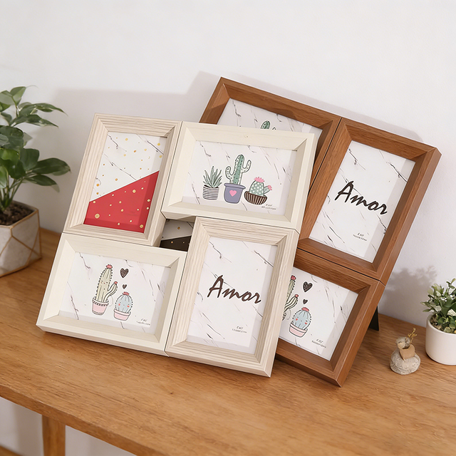 New Arrival 2-Color Classic MDF Collage Photo Frame Wholesale Wood Color Standing Hanging Decorative Wall Art Pic Frames