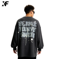 T-shirt à manches longues en coton épais à imprimé surdimensionné et ample de style original XUFEI, 300 g/m², tricot gaufré