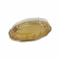 Barquette jetable pour gâteaux, plateau alimentaire à emporter avec couvercle transparent, plateau ovale en plastique pour buffet, plateau de luxe doré pour desserts
