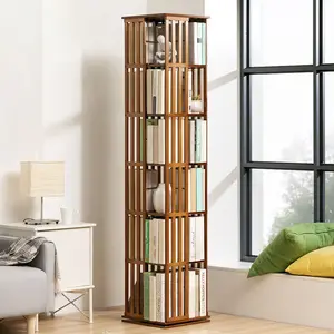 Estantería giratoria de bambú sólido para lectura de niños, estante de libros con imagen Simple, multicapa, estilo suelo