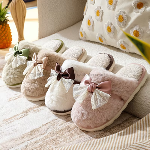 Wholesale Winter Cotton for <b>Slippers</b> With Lace Bow Lightweight Soft Home Use Embroidered Logo Non-slip Feature OEM Avail - Product Image 5